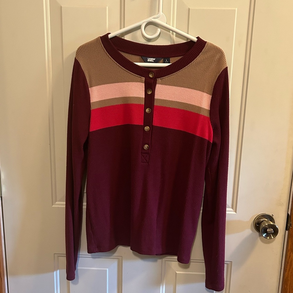 Lands End Crew Neck Ribbed Top